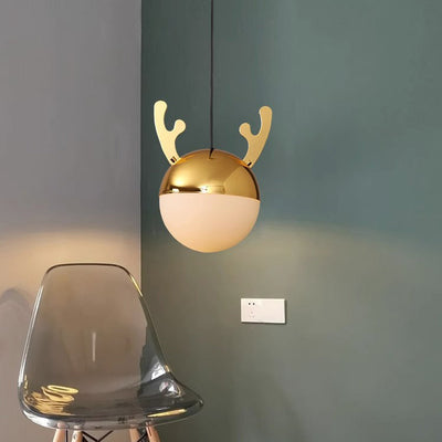 Contemporary Creative Cartoon Animal Iron Glass Ball 1-Light Pendant Light For Living Room