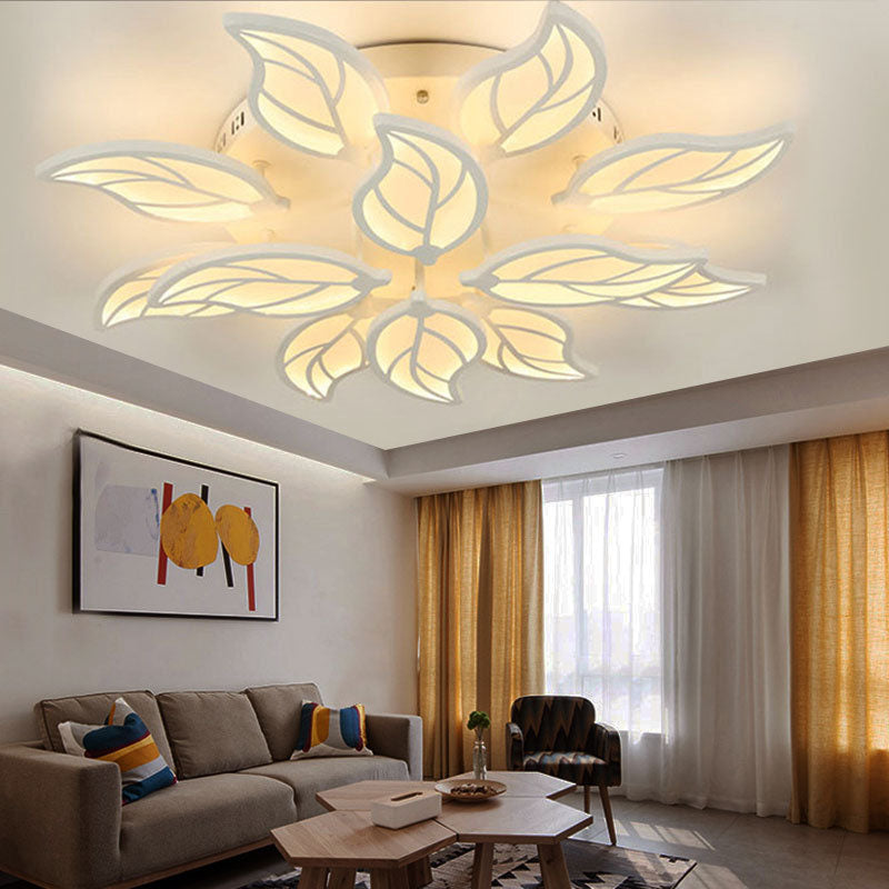 Modern Minimalist Leaf Hardware Acrylic LED Semi-Flush Mount Ceiling Light For Living Room