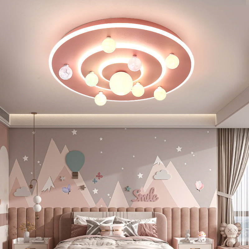 Contemporary Creative Kids Round Planet Iron Acrylic LED Flush Mount Ceiling Light For Bedroom