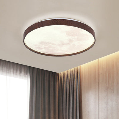 Contemporary Scandinavian Iron Plastic Round Moon LED Flush Mount Ceiling Light For Living Room