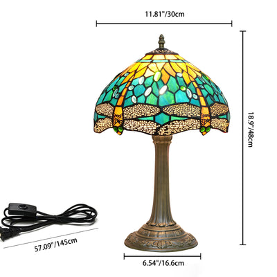 Traditional Tiffany Half Ball Cylinder Disc Base Aluminum Alloy Glass 1-Light Table Lamp For Bedroom