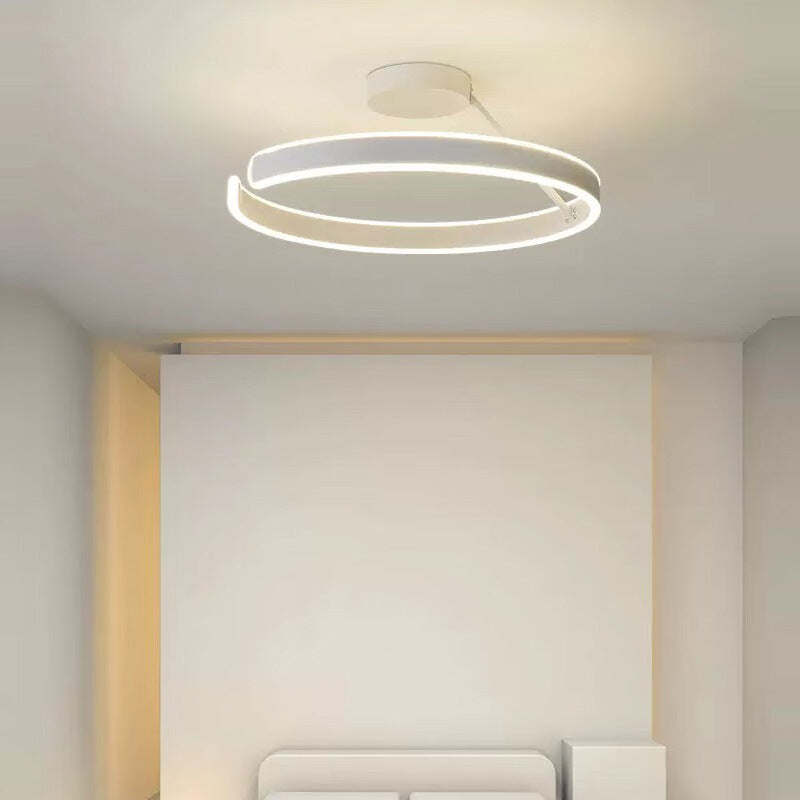 Modern Minimalist Round Aluminium Acrylic LED Semi-Flush Mount Ceiling Light For Bedroom