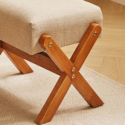 Contemporary Simplicity Wood Linen X-Shaped Legs Footstool Backless Armless For Entryways