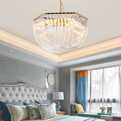 Traditional Luxury Round Hexagonal Tassel Hardware Crystal 1/3/4/6 Light Chandelier For Living Room