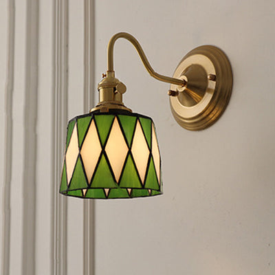 Traditional Tiffany Round Copper Glass 1-Light Wall Sconce Lamp For Living Room