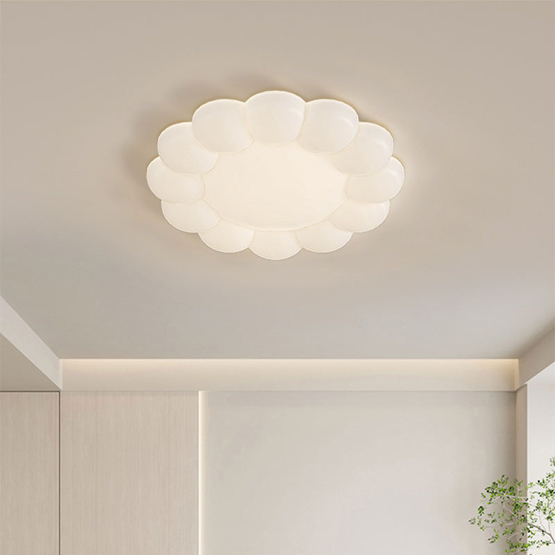 Contemporary Nordic Cream PE Flower LED Flush Mount Ceiling Light For Bedroom