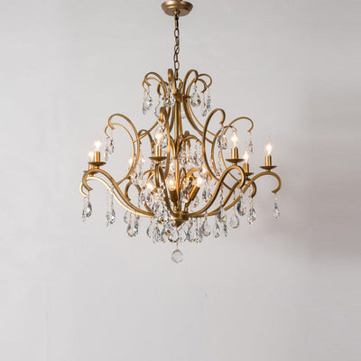 Traditional French Candelabra Round Crystal Iron Frame 5/9/12 Light Chandelier For Living Room