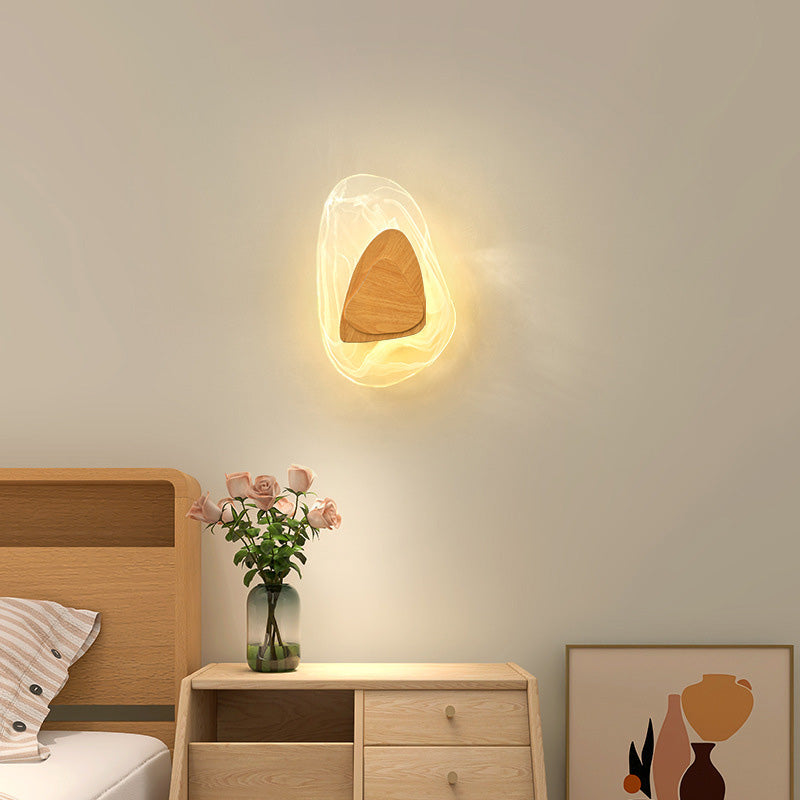 Contemporary Scandinavian Oval Glass Wood Hardware LED Wall Sconce Lamp For Living Room