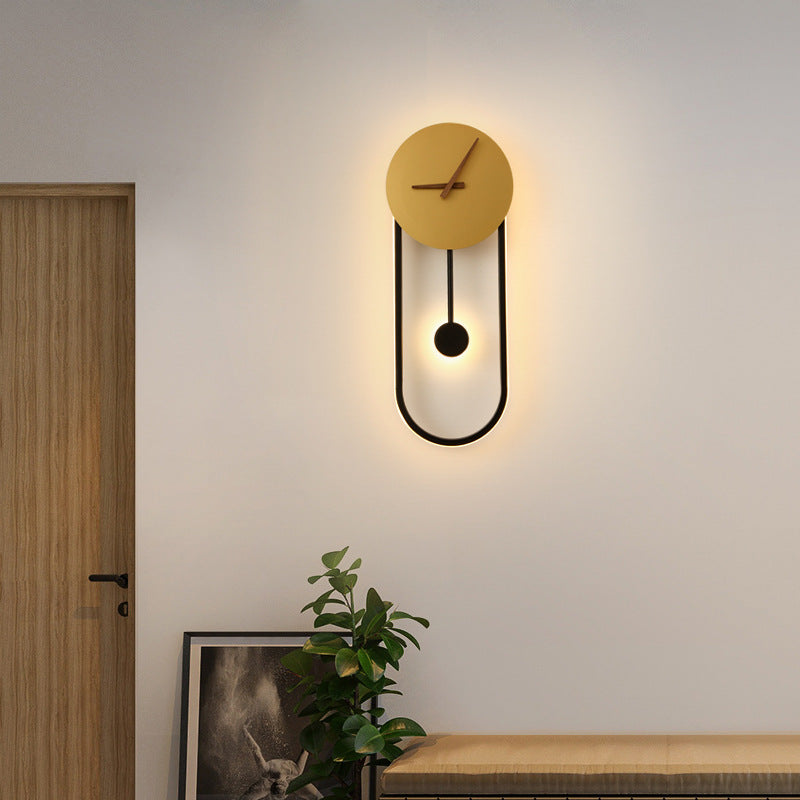 Contemporary Scandinavian Round Oval Clock Shape Iron Acrylic LED Wall Sconce Lamp For Bedroom