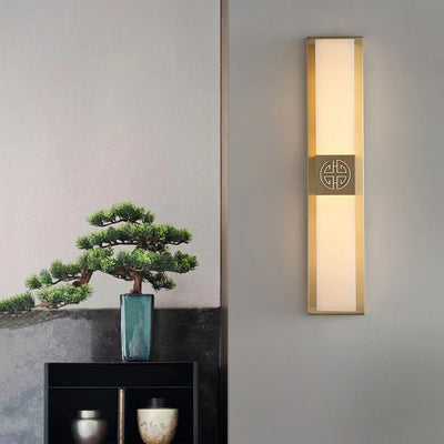 Traditional Chinese Copper Marble Cubic Strip Chinese Knot Cymbidium LED Wall Sconce Lamp For Bedside