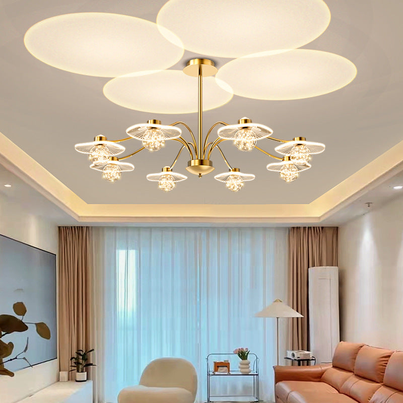 Contemporary Creative Sunset Projection Hardware Lotus Leaf Acrylic LED Chandelier For Living Room