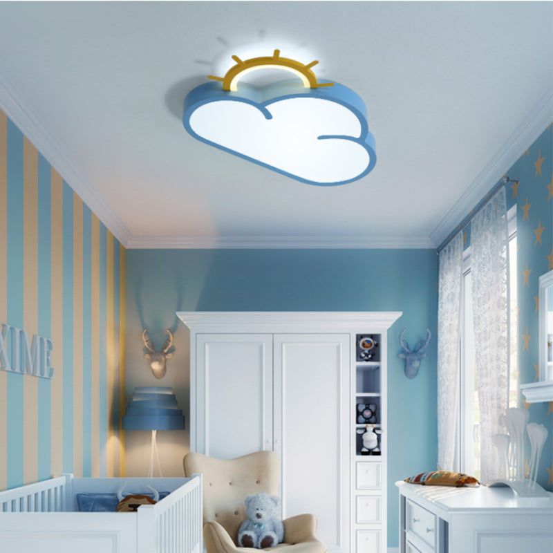 Contemporary Creative Cartoon Cloud Sun Acrylic Shade LED Kids Flush Mount Ceiling Light For Bedroom