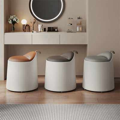 Modern Simplicity Leather Wood Aluminum Alloy Sponge Round Cylinder Vanity Stool Backrest For Bedroom