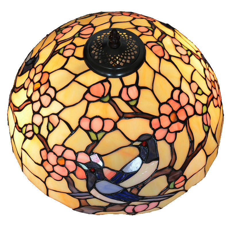 Traditional Tiffany Stained Glass Magpie Plum Blossom Dome 2-Light Standing Floor Lamp For Home Office