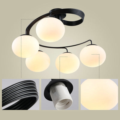 Modern Minimalist Curved Line Oval Iron Glass 3/5 Light Semi-Flush Mount Ceiling Light For Living Room