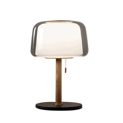 Nordic Minimalist Glass Drum Wood Pole Marble 1-Light Table Lamp