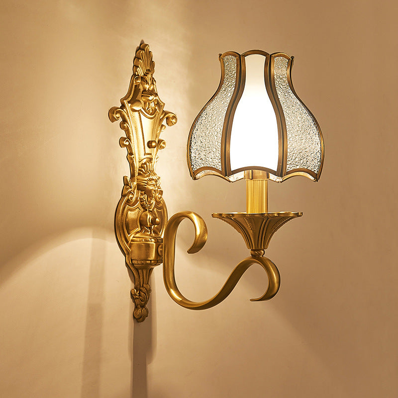 Contemporary Luxury Full Copper Glass Umbrella Shape 1/2-Light Wall Sconce Lamp For Bedroom