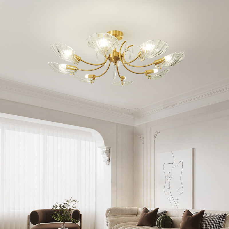 Modern Minimalist Shell Copper Glass 3/6/8 Light Chandelier For Living Room