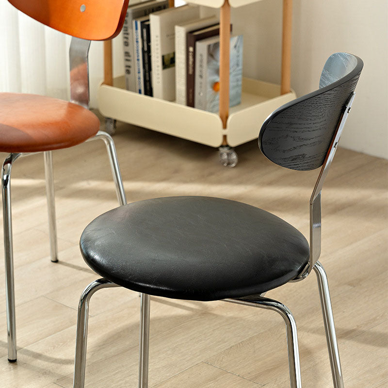 Modern Minimalist Round Wood Iron Dining Chair Four Legs Backrest For Dining Room