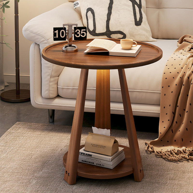 Modern Minimalist Round Tripod Wooden Coffee Table 2-Tier For Living Room