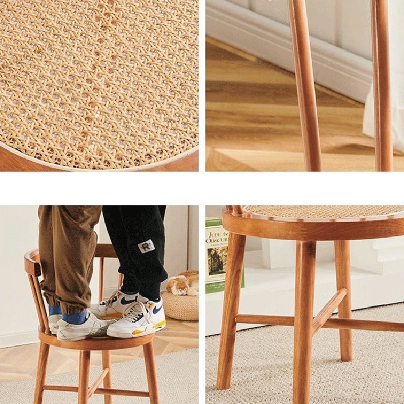 Traditional Chinese Bent Round Rattan Solid Wood Dining Chair Backrest Armless For Dining Room