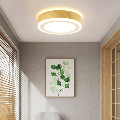 Modern Minimalist Round Square Wood Grain Hardware Acrylic LED Flush Mount Ceiling Light For Living Room