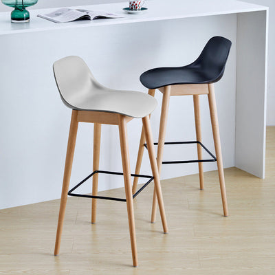 Contemporary Nordic Square Wood Metal PP Bar Stool Backrest Footrest For Dining Room