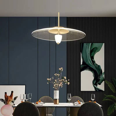 Contemporary Scandinavian Round Flying Saucer Acrylic Metal LED Pendant Light For Dining Room