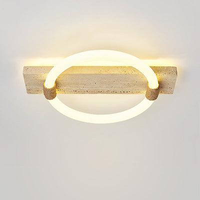 Modern Minimalist Round Rectangle White Travertine Acrylic LED Flush Mount Ceiling Light For Living Room