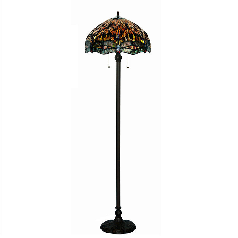 Traditional Tiffany Dragonfly Stained Glass 2-Light Standing Floor Lamp For Home Office