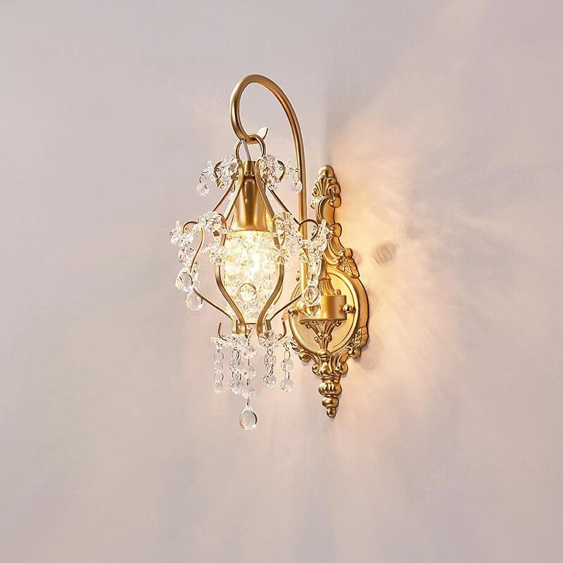 French Luxury Brass Decorative Water Drop Crystal 1-Light Wall Sconce Lamp