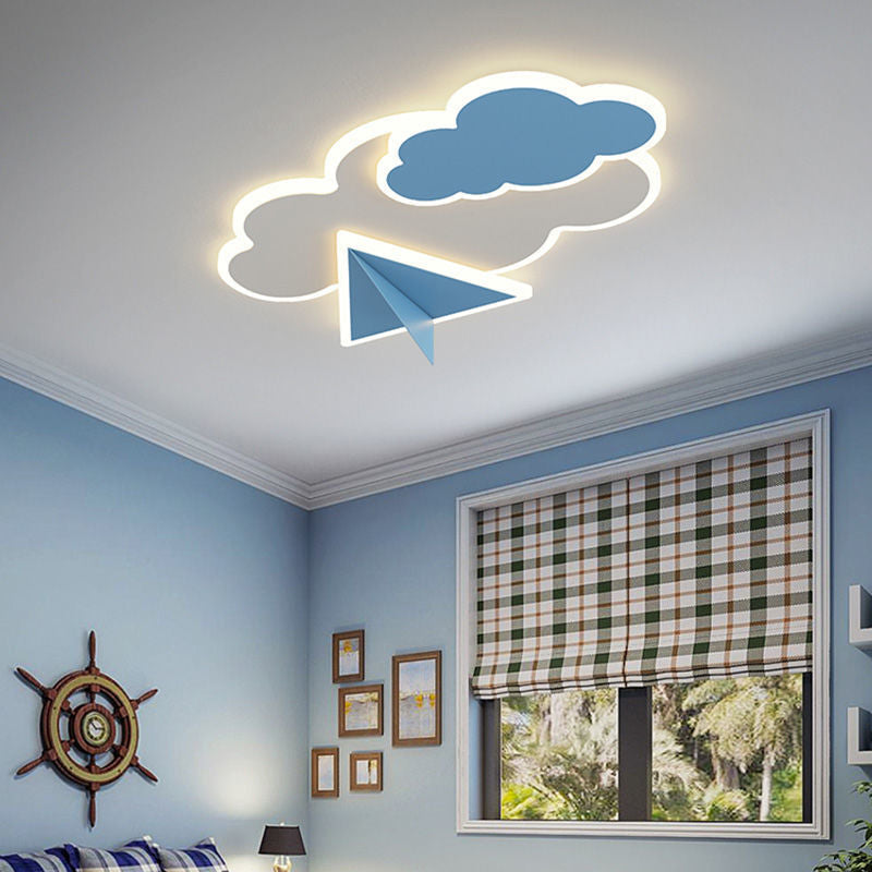 Contemporary Creative Kids Iron Acrylic Plane Cloud Astronaut LED Flush Mount Ceiling Light For Bedroom