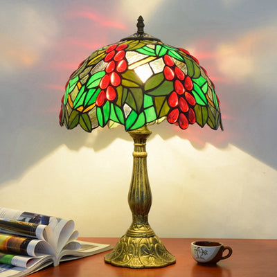 Traditional Tiffany Dome Flower Aluminum Glass 1-Light Table Lamp For Bedroom