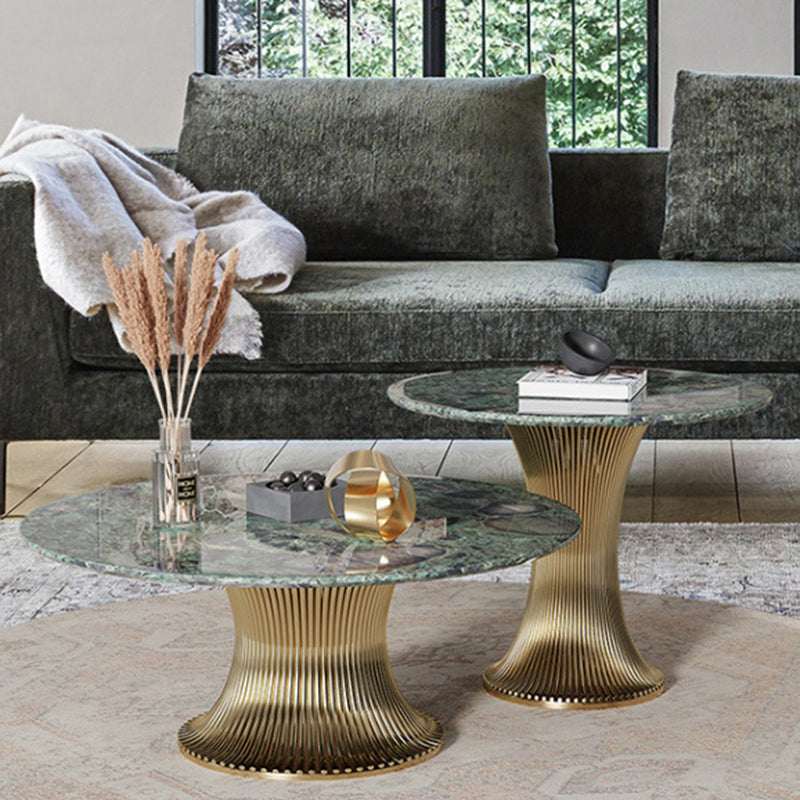 Contemporary Luxury Round Column Marble Stainless Steel Coffee Table Set For Living Room