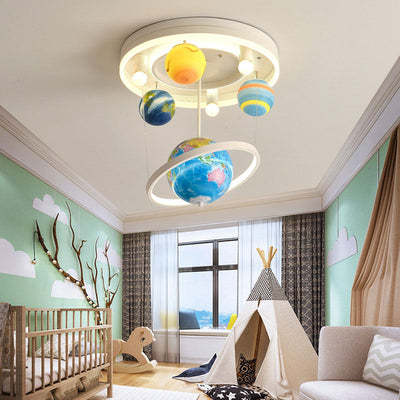 Contemporary Creative Round Iron Glass 3-Light Semi-Flush Mount Ceiling Light For Bedroom