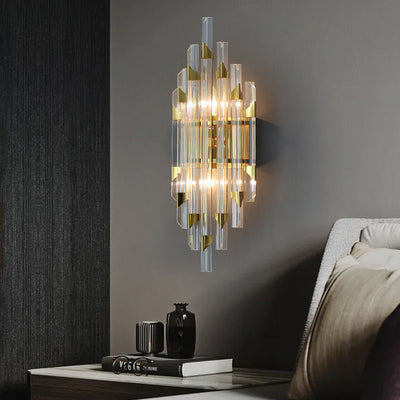 Contemporary Luxury Stripe Hardware Crystal 2/4 Light Wall Sconce Lamp For Living Room