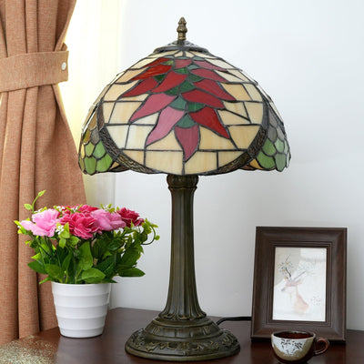 Traditional Tiffany Stained Glass Capsicum Round Shade 1-Light Table Lamp For Study