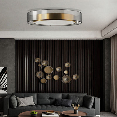 Contemporary Nordic Iron Brass Acrylic Round LED Flush Mount Ceiling Light For Living Room