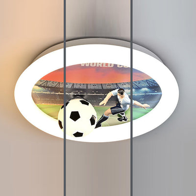 Contemporary Creative Kids Football Iron Acrylic LED Flush Mount Ceiling Light For Bedroom