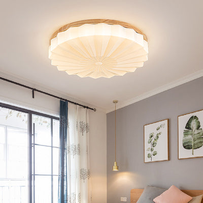 Modern Minimalist Round Flower Wood Iron Acrylic LED Flush Mount Ceiling Light For Living Room