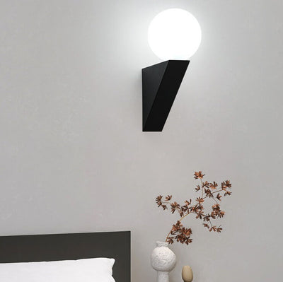 Nordic Minimalist Black White Triangular Orb Iron Plastic 1-Light Wall Sconce Lamp