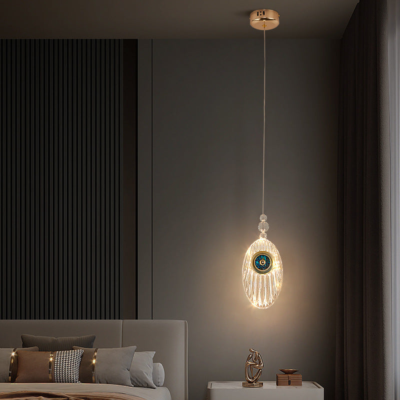 Contemporary Scandinavian Oval Orb Aluminum Acrylic Shell LED Pendant Light For Bedroom