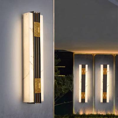 Traditional Chinese Rectangular Cloud Stainless Steel Faux Marble LED Wall Sconce Lamp For Garden