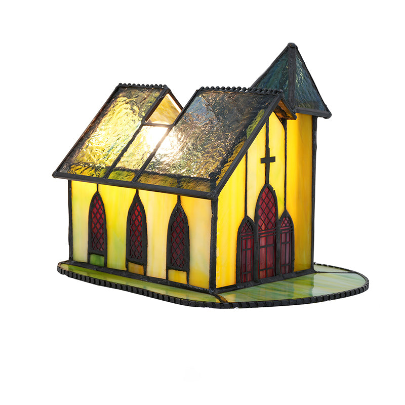 Traditional Tiffany Glass House Chapel 1-Light Table Lamp Night Light For Bedside