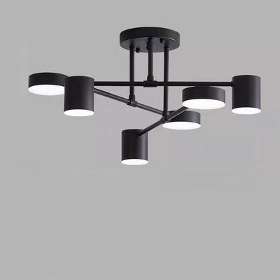 Contemporary Nordic Iron Aluminum Acrylic Round Cylinder Branch LED Semi-Flush Mount Ceiling Light For Living Room