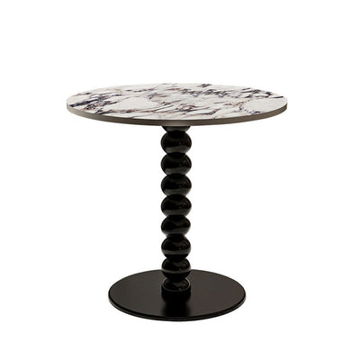 Traditional French Round Marble Wood End Table 1-Tier For Living Room