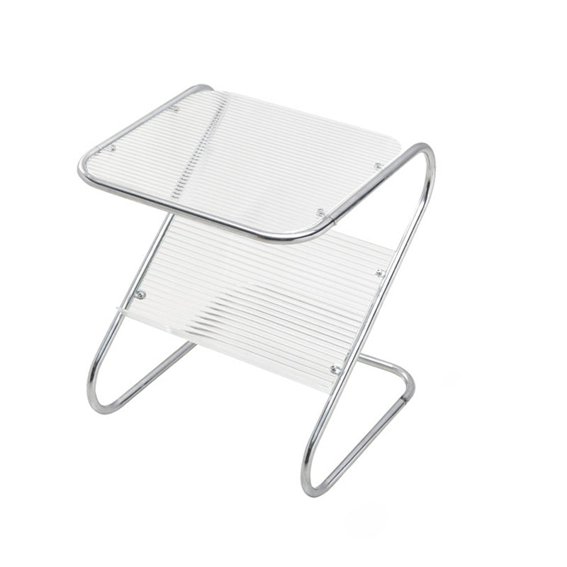 Modern Minimalist Square Z-Shape Iron Glass Side Table For Living Room