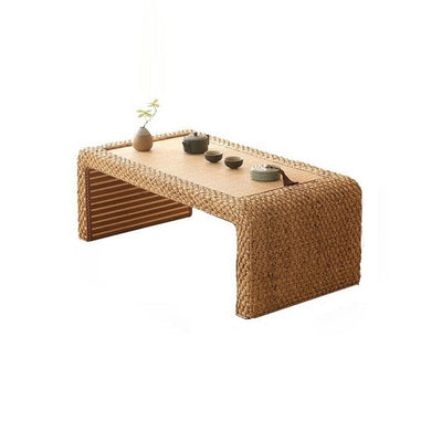 Traditional Japanese Rectangular Rattan Wooden Frame Tatami Coffee Table For Living Room