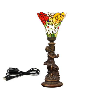 Traditional European Resin Glass Torch Rose Boy 1-Light Table Lamp For Bedroom