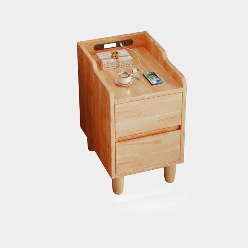 Modern Minimalist Rectangular Rubber Wood Nightstand 2-Drawer Sensor Light USB Charging For Bedroom